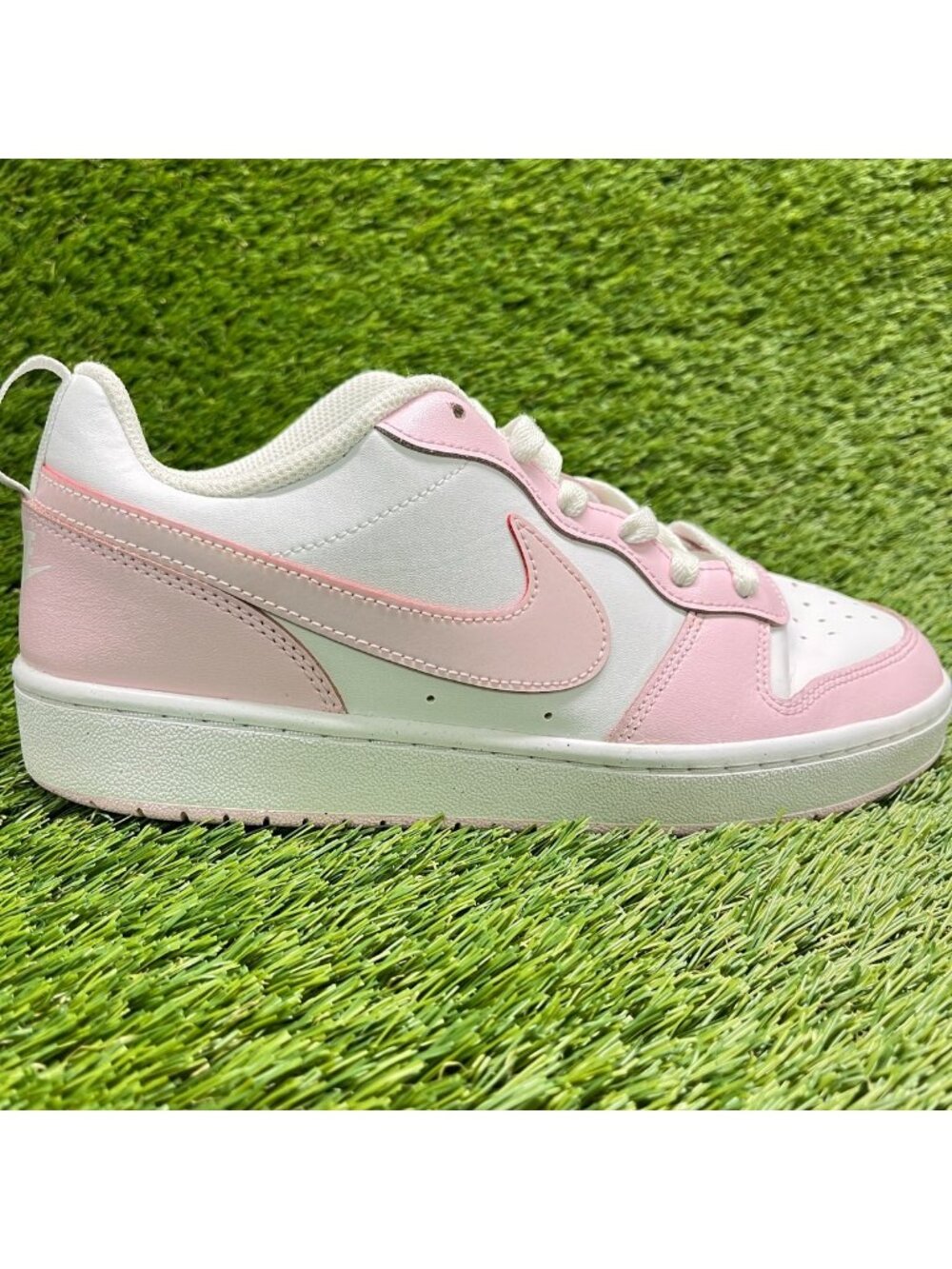 Nike Court Borough Low 2 Girl Size 7Y White Pink Athletic Leather Shoes Sneakers